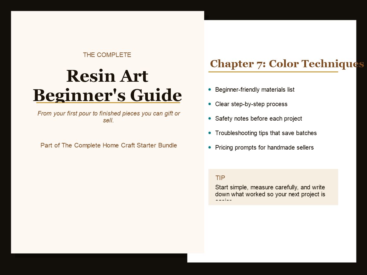 Inside the Resin Art Guide — cover and project pages