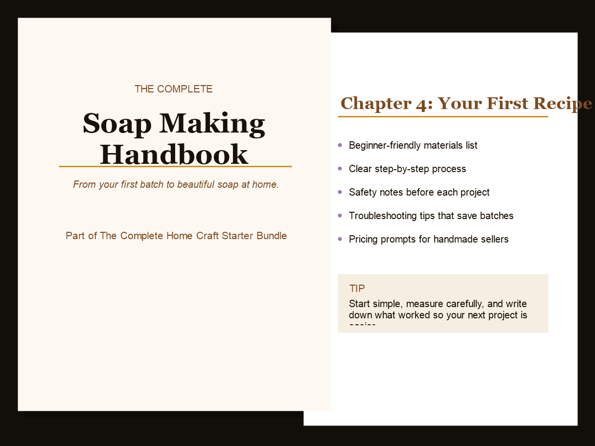 Inside the Soap Making Handbook — cover and recipe pages